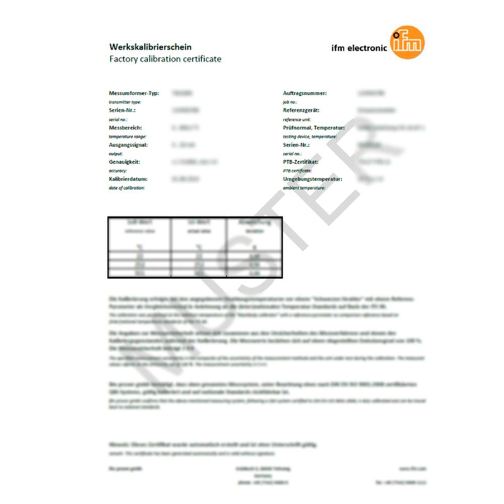 IFM Electronic ISO Kalibrierzertifikat ZC0004